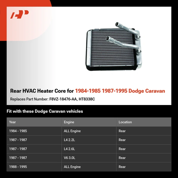 Rear HVAC Heater Core for 1984-1985 1987-1995 Dodge Caravan
