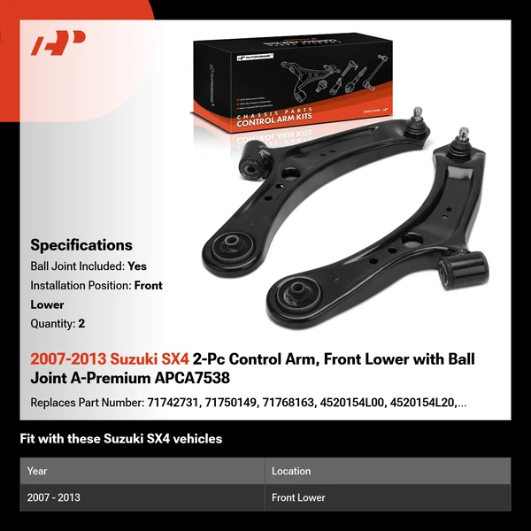 2007-2013 Suzuki SX4 2-Pc Control Arm, Front Lower with Ball Joint A-Premium APCA7538