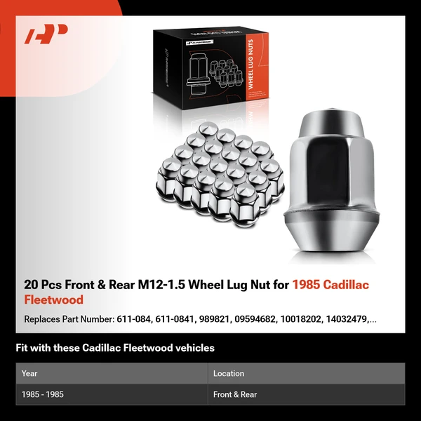 20 Pcs Front & Rear M12-1.5 Wheel Lug Nut for 1985 Cadillac Fleetwood