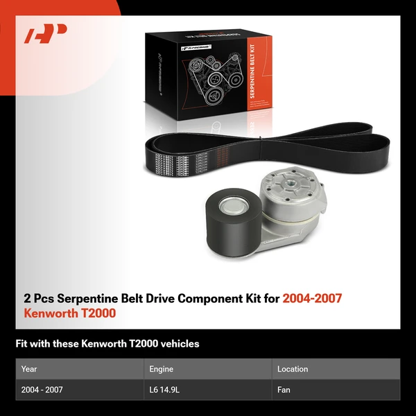 2 Pcs Serpentine Belt Drive Component Kit for 2004-2007 Kenworth T2000