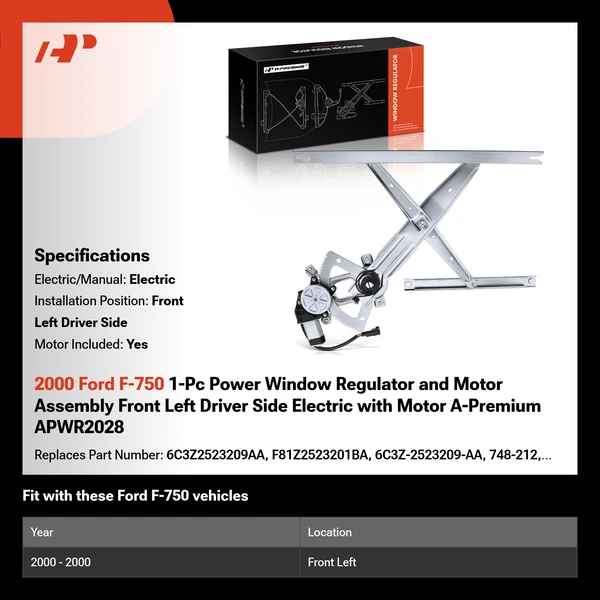 2000 Ford F-750 1-Pc Power Window Regulator and Motor Assembly Front Left Driver Side Electric with Motor A-Premium APWR2028