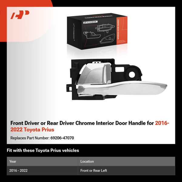 Front Driver or Rear Driver Chrome Interior Door Handle for 2016-2022 Toyota Prius