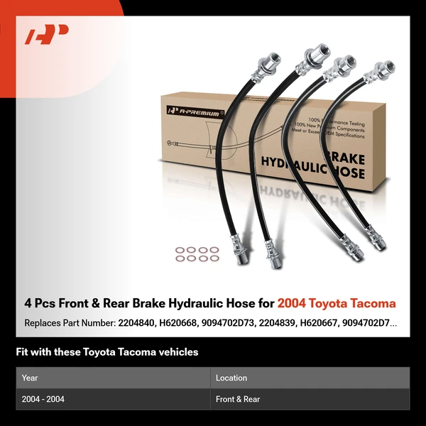 4 Pcs Front & Rear Brake Hydraulic Hose for 2004 Toyota Tacoma