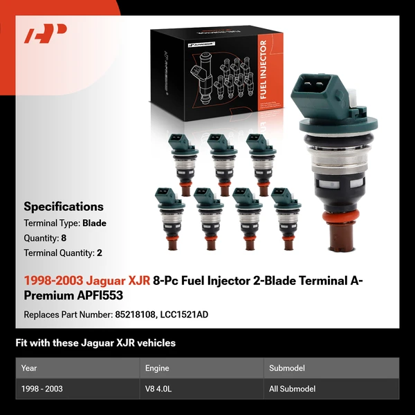 1998-2003 Jaguar XJR 8-Pc Fuel Injector 2-Blade Terminal A-Premium APFI553