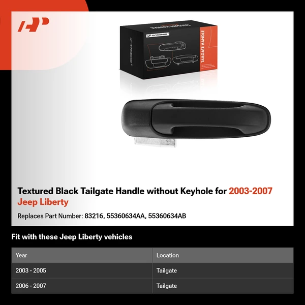 Textured Black Tailgate Handle without Keyhole for 2003-2007 Jeep Liberty