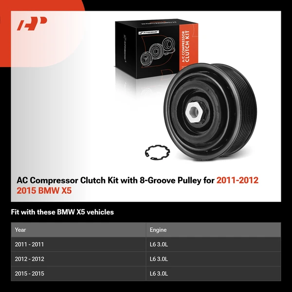 AC Compressor Clutch Kit with 8-Groove Pulley for 2011-2012 2015 BMW X5