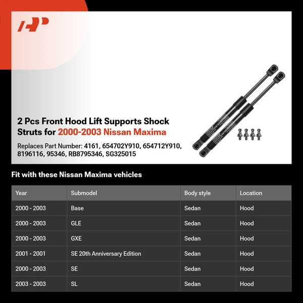 2 Pcs Front Hood Lift Supports Shock Struts for 2000-2003 Nissan Maxima