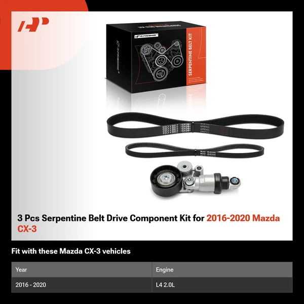 3 Pcs Serpentine Belt Drive Component Kit for 2016-2020 Mazda CX-3