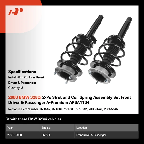 2000 BMW 328Ci 2-Pc Strut and Coil Spring Assembly Set Front Driver & Passenger A-Premium APSA1134