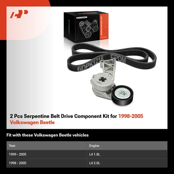 2 Pcs Serpentine Belt Drive Component Kit for 1998-2005 Volkswagen Beetle