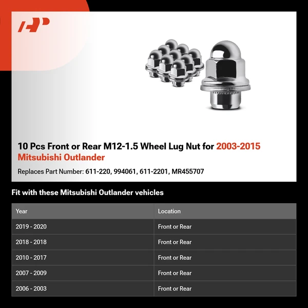 10 Pcs Front or Rear M12-1.5 Wheel Lug Nut for 2003-2015 Mitsubishi Outlander