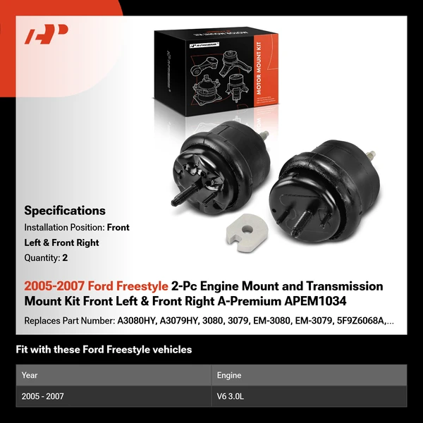2005-2007 Ford Freestyle 2-Pc Engine Mount and Transmission Mount Kit Front Left & Front Right A-Premium APEM1034