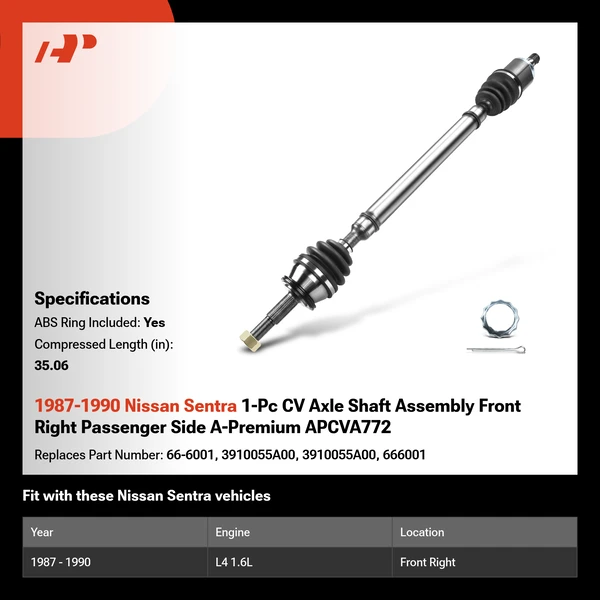 1987-1990 Nissan Sentra 1-Pc CV Axle Shaft Assembly Front Right Passenger Side A-Premium APCVA772