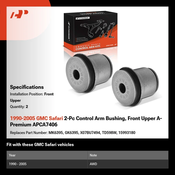 1990-2005 GMC Safari 2-Pc Control Arm Bushing, Front Upper A-Premium APCA7406
