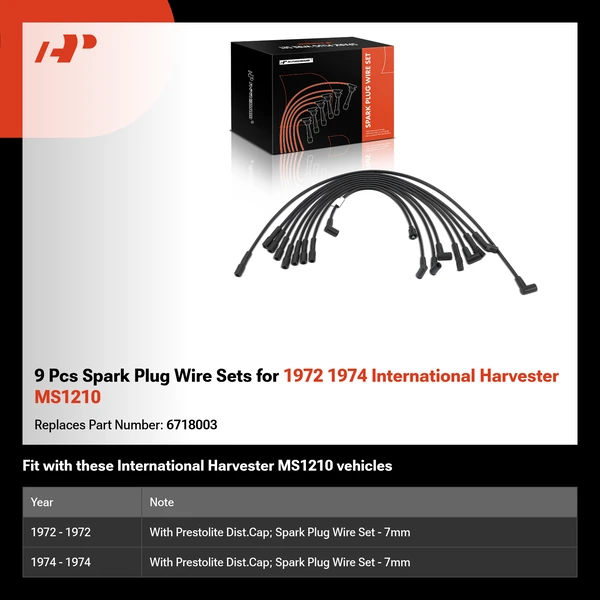 9 Pcs Spark Plug Wire Sets for 1972 1974 International Harvester MS1210