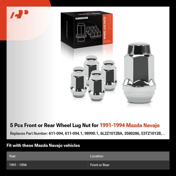 5 Pcs Front or Rear Wheel Lug Nut for 1991-1994 Mazda Navajo