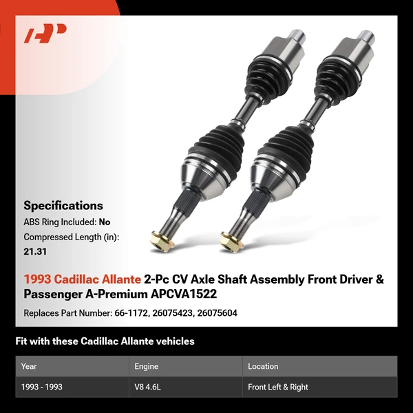 1993 Cadillac Allante 2-Pc CV Axle Shaft Assembly Front Driver & Passenger A-Premium APCVA1522