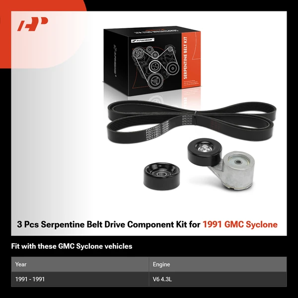 3 Pcs Serpentine Belt Drive Component Kit for 1991 GMC Syclone