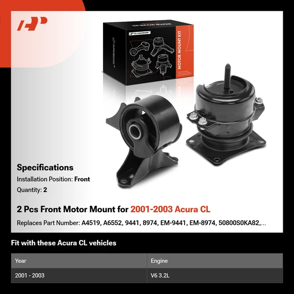 2 Pcs Front Motor Mount for 2001-2003 Acura CL