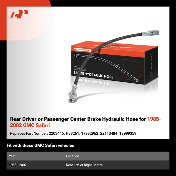 Rear Driver or Passenger Center Brake Hydraulic Hose for 1985-2002 GMC Safari