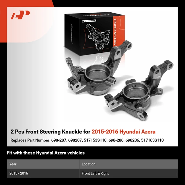 2 Pcs Front Steering Knuckle for 2015-2016 Hyundai Azera