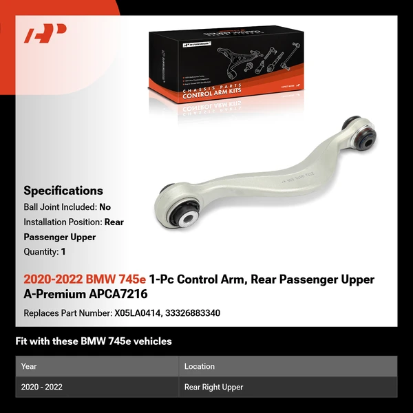 2020-2022 BMW 745e 1-Pc Control Arm, Rear Passenger Upper A-Premium APCA7216
