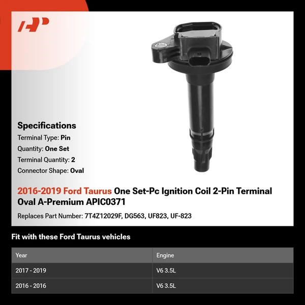 2016-2019 Ford Taurus One Set-Pc Ignition Coil 2-Pin Terminal Oval A-Premium APIC0371
