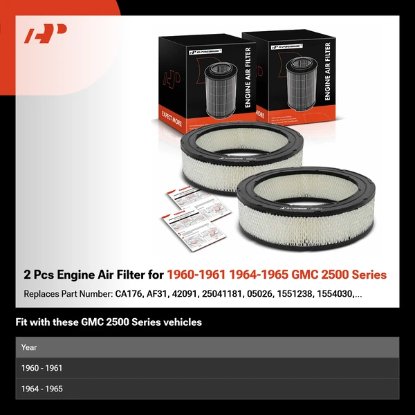 2 Pcs Engine Air Filter for 1960-1961 1964-1965 GMC 2500 Series