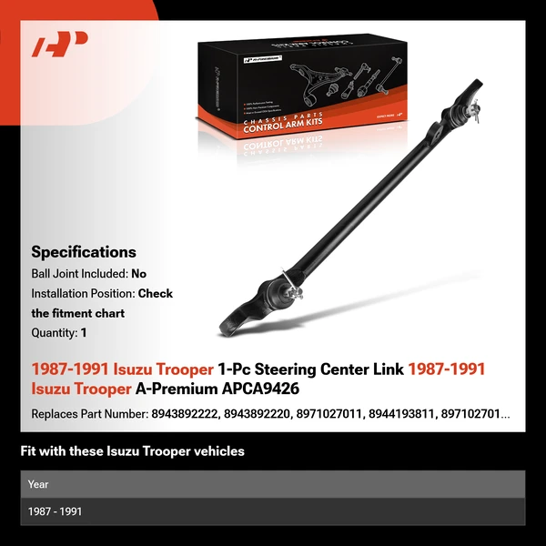 1987-1991 Isuzu Trooper 1-Pc Steering Center Link 1987-1991 Isuzu Trooper A-Premium APCA9426