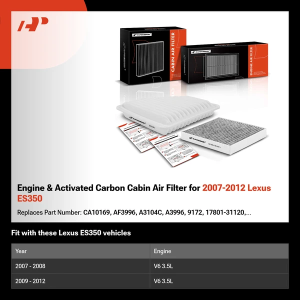 Engine & Activated Carbon Cabin Air Filter for 2007-2012 Lexus ES350