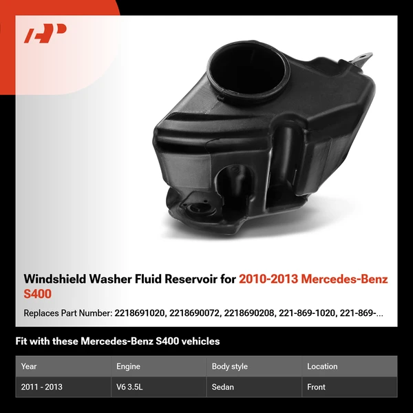 Windshield Washer Fluid Reservoir for 2010-2013 Mercedes-Benz S400