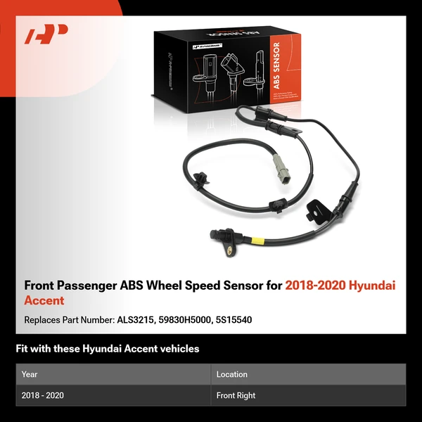 Front Passenger ABS Wheel Speed Sensor for 2018-2020 Hyundai Accent