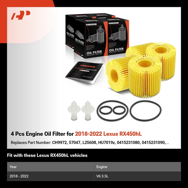 4 Pcs Engine Oil Filter for 2018-2022 Lexus RX450hL