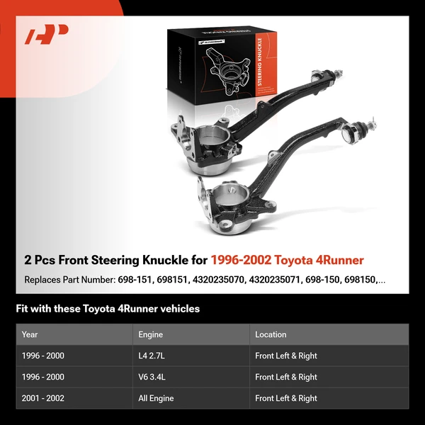 2 Pcs Front Steering Knuckle for 1996-2002 Toyota 4Runner