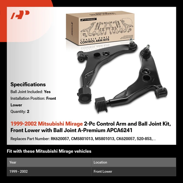 1999-2002 Mitsubishi Mirage 2-Pc Control Arm and Ball Joint Kit, Front Lower with Ball Joint A-Premium APCA6241