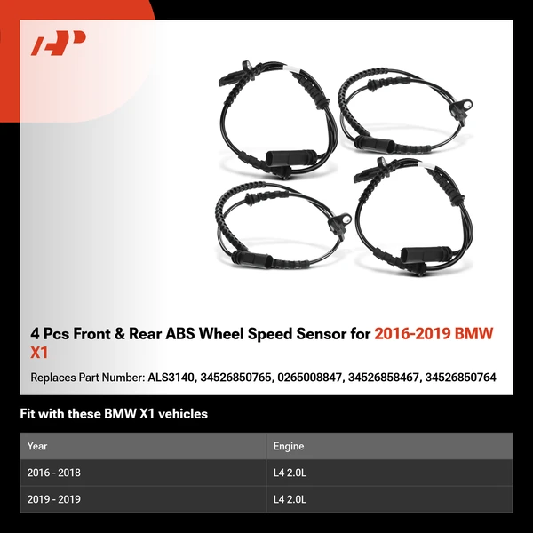 4 Pcs Front & Rear ABS Wheel Speed Sensor for 2016-2019 BMW X1