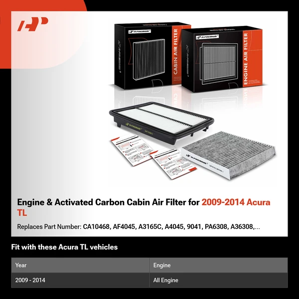 Engine & Activated Carbon Cabin Air Filter for 2009-2014 Acura TL