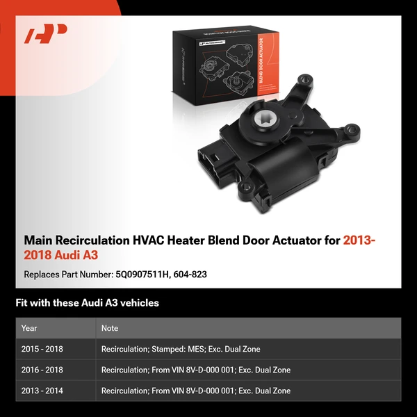 Main Recirculation HVAC Heater Blend Door Actuator for 2013-2018 Audi A3