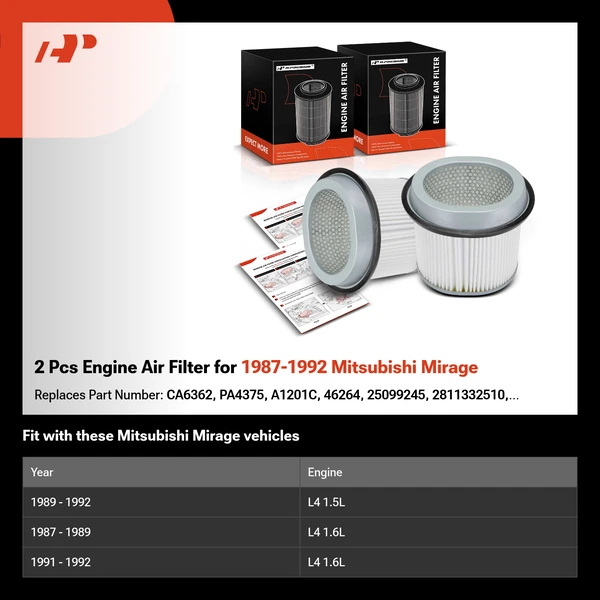 2 Pcs Engine Air Filter for 1987-1992 Mitsubishi Mirage
