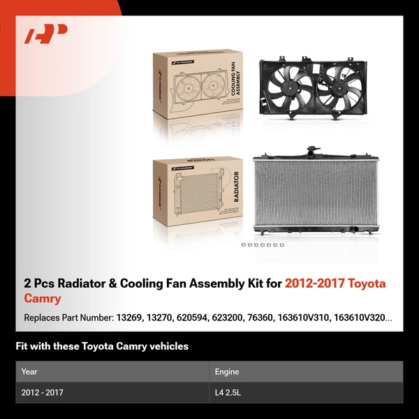2 Pcs Radiator & Cooling Fan Assembly Kit for 2012-2017 Toyota Camry