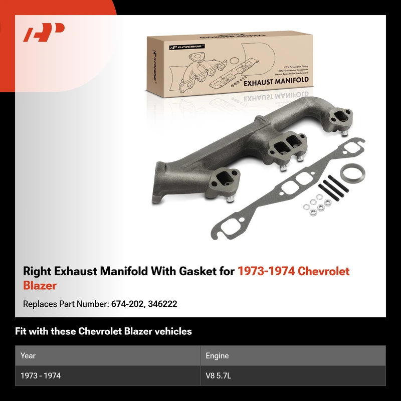 Right Exhaust Manifold With Gasket for 1973-1974 Chevrolet Blazer