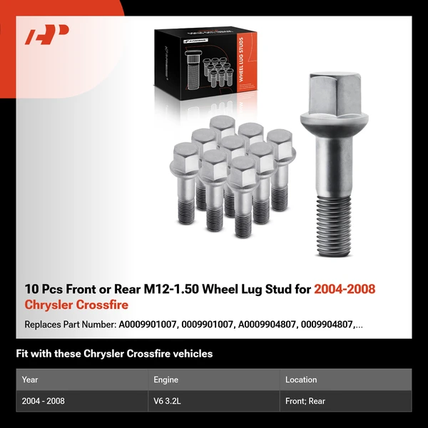 10 Pcs Front or Rear M12-1.50 Wheel Lug Stud for 2004-2008 Chrysler Crossfire