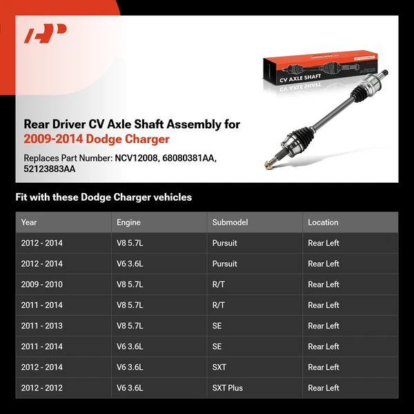 Rear Driver CV Axle Shaft Assembly for 2009-2014 Dodge Charger