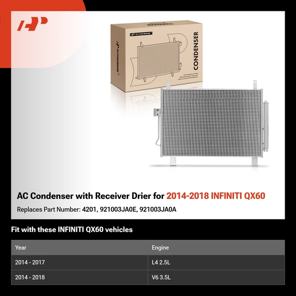 AC Condenser with Receiver Drier for 2014-2018 INFINITI QX60