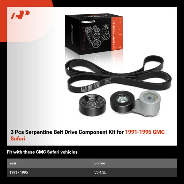 3 Pcs Serpentine Belt Drive Component Kit for 1991-1995 GMC Safari