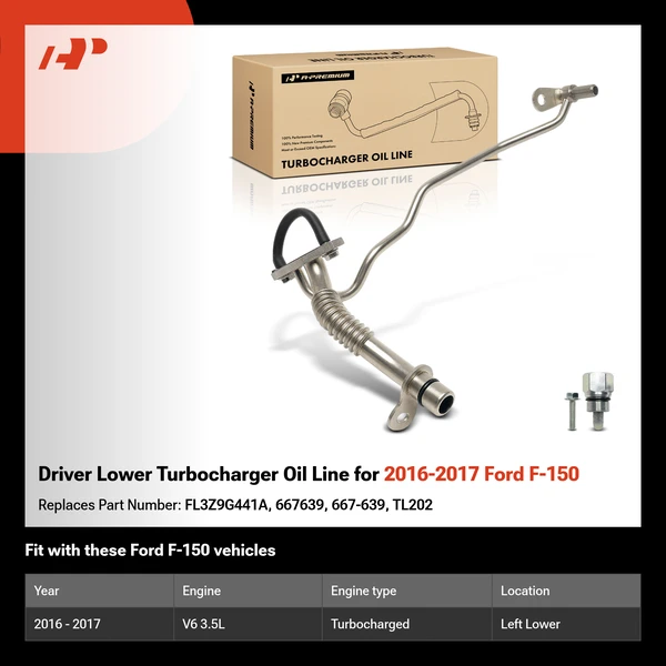 Driver Lower Turbocharger Oil Line for 2016-2017 Ford F-150