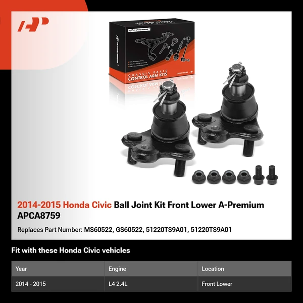 2014-2015 Honda Civic Ball Joint Kit Front Lower A-Premium APCA8759