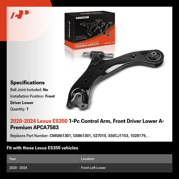 2020-2024 Lexus ES350 1-Pc Control Arm, Front Driver Lower A-Premium APCA7583