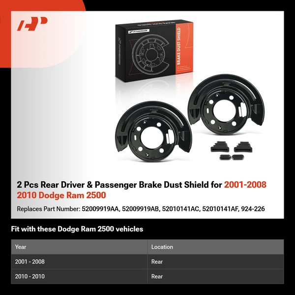 2 Pcs Rear Driver & Passenger Brake Dust Shield for 2001-2008 2010 Dodge Ram 2500