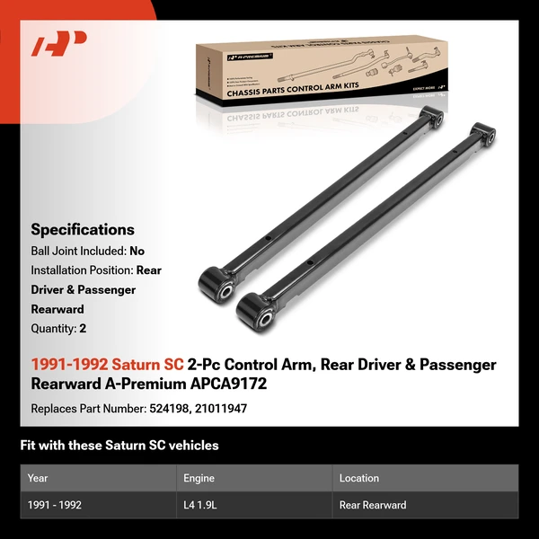 1991-1992 Saturn SC 2-Pc Control Arm, Rear Driver & Passenger Rearward A-Premium APCA9172